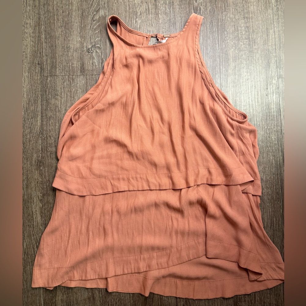 Free People Layered Tank Top Pink Coral Sleeveless Open Back Womens S Boho Flowy